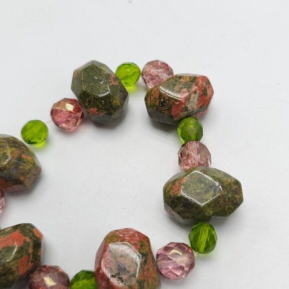 Natural Pink Green Unakite Glass Bead Stretch Bracelet READ ME - Picture 3 of 4